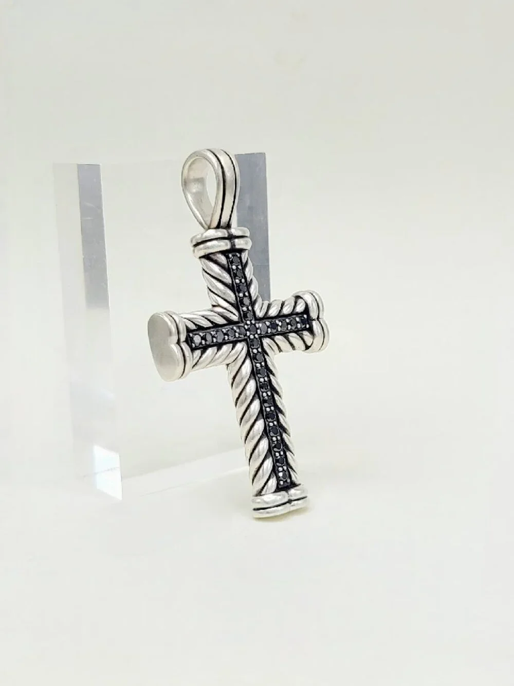 David Yurman Large Chevron Cross Pendant w/ Pavé Black Diamonds - 41.5mm